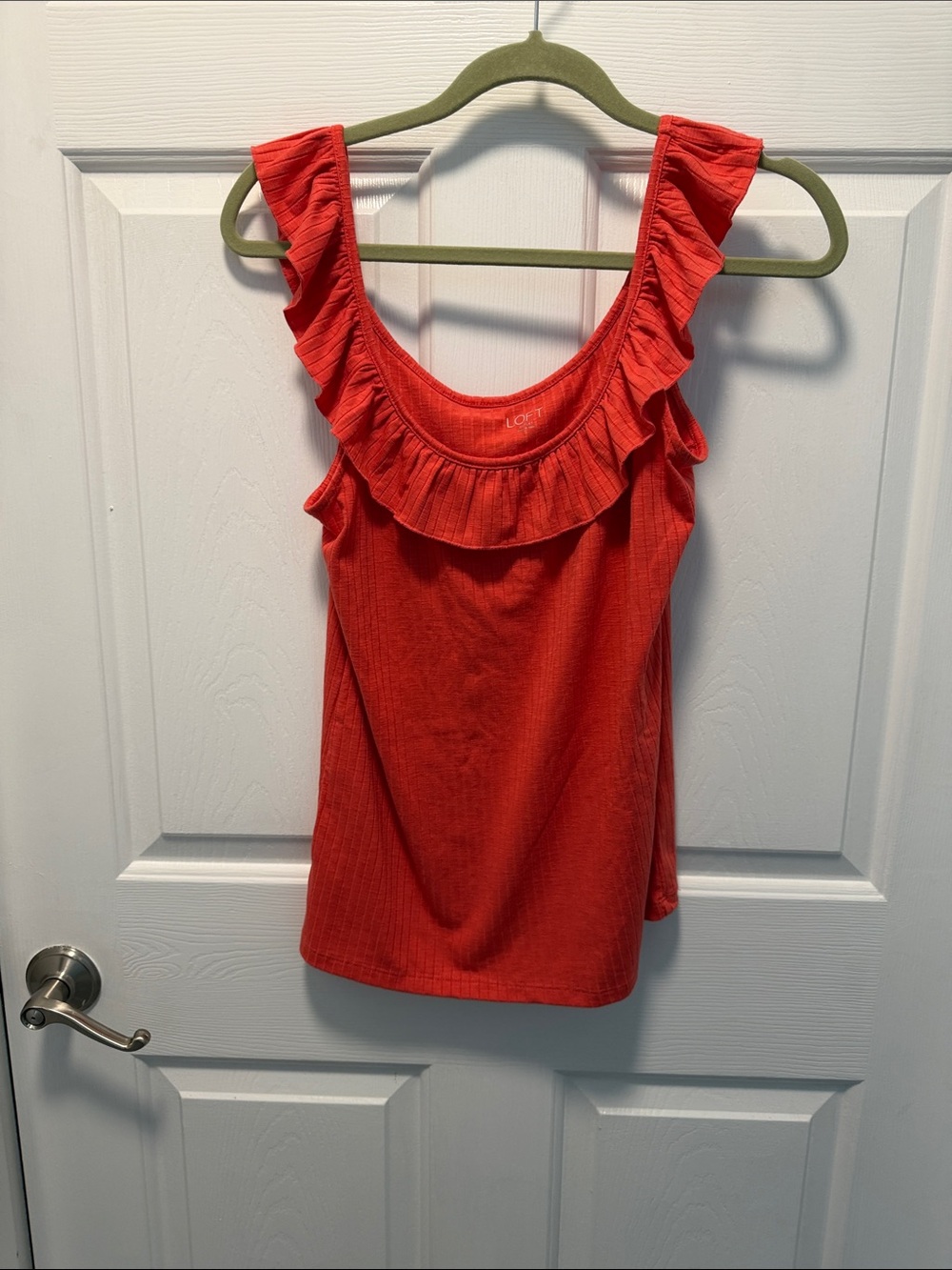 LOFT Coral Red Ruffle Scoop Neck Tank